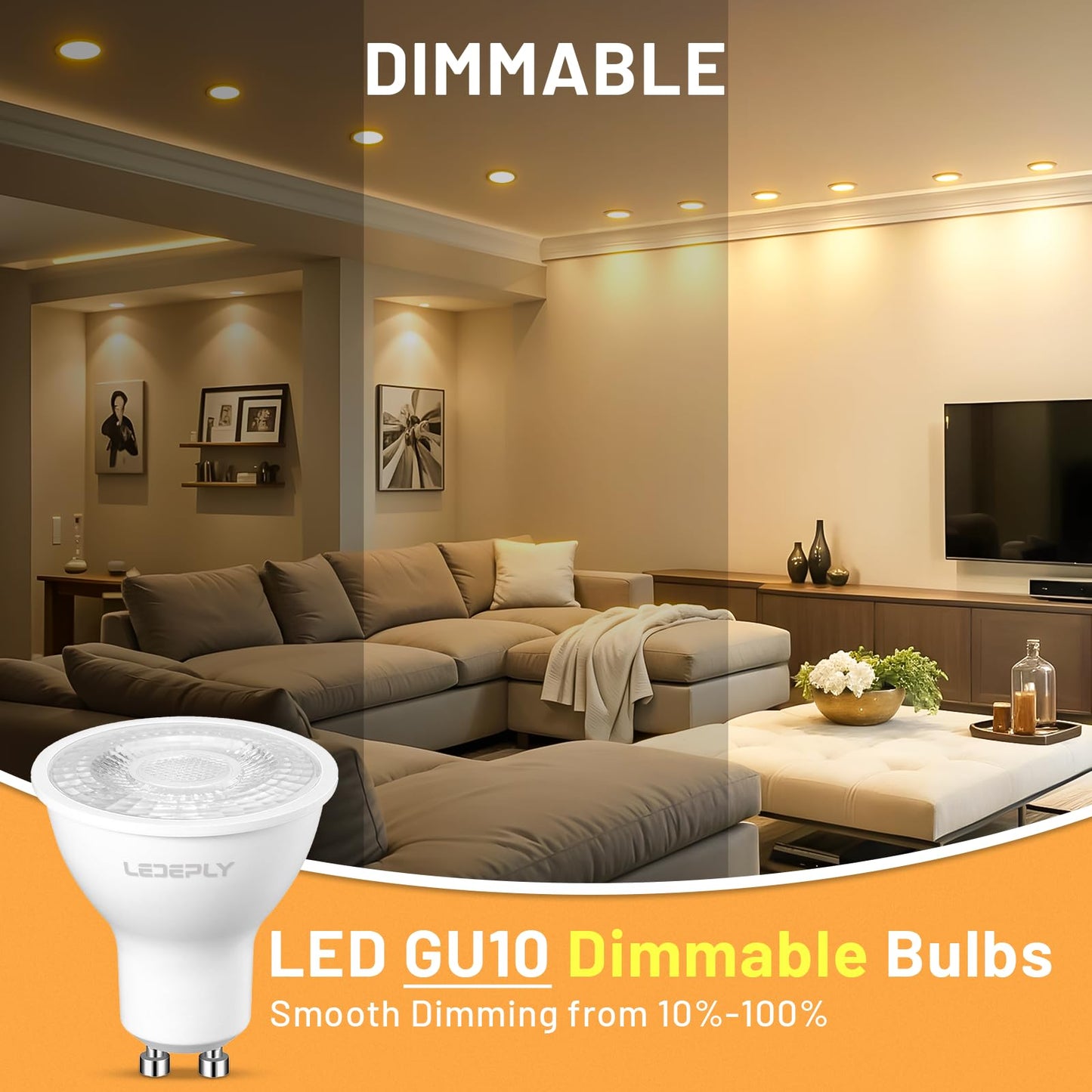 Ledeply Dimmable Led Gu10 Bulbs  5W=50W  2700K Warm White  38 Beam Angle  470 Lm  Bulb  Spotlight For Track Lighting  Kitchen  6 Pack