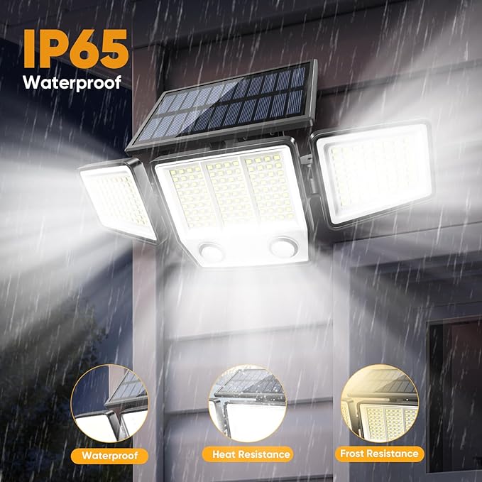 Solar Motion Sensor Outdoor Lights Waterproof - 3000LM 3 Modes Security Lights Outdoor 270° Illumination IP65 LED Solar Flood Wall Light for Garden Yard Patio Pathway