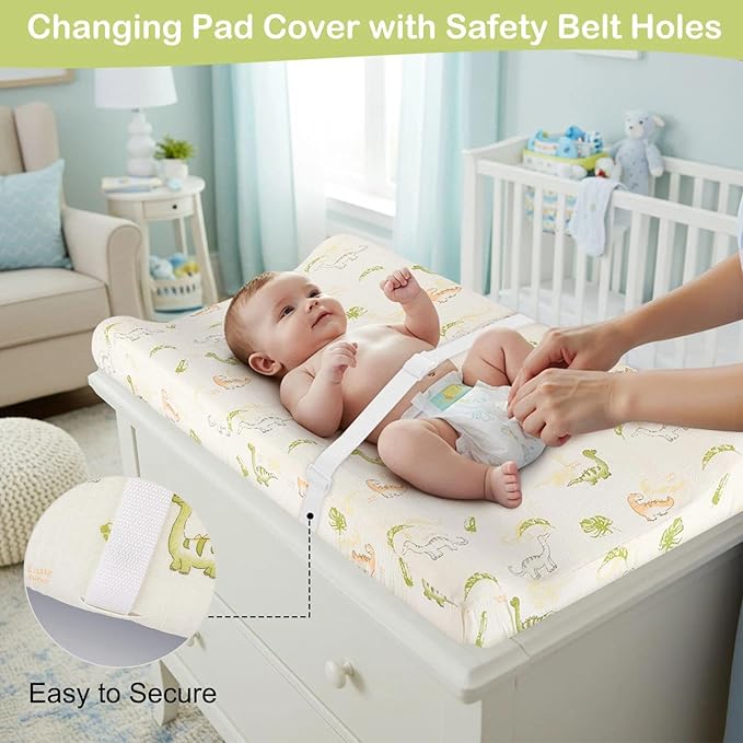 Basumee Muslin Changing Pad Cover Waterproof 2 Pack Baby Changing Table Covers for Boys and Girls Soft Breathable Nursery Diaper Change Table Cover Pad Fits 32"x16", Green
