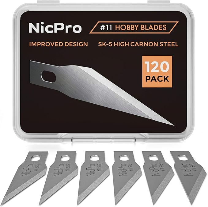 Nicpro 120 PCS Hobby Blades Set SK-5, Utility #11 Art Blades Refill Cutting Tool with Storage Case for Craft, Hobby, Scrapbooking, Stencil