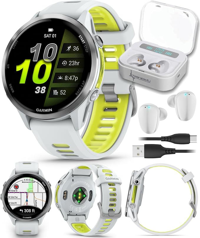 Garmin Forerunner 955, GPS Running Smartwatch, Tailored to Triathletes, Long-Lasting Battery, Whitestone with Wearable4U W...