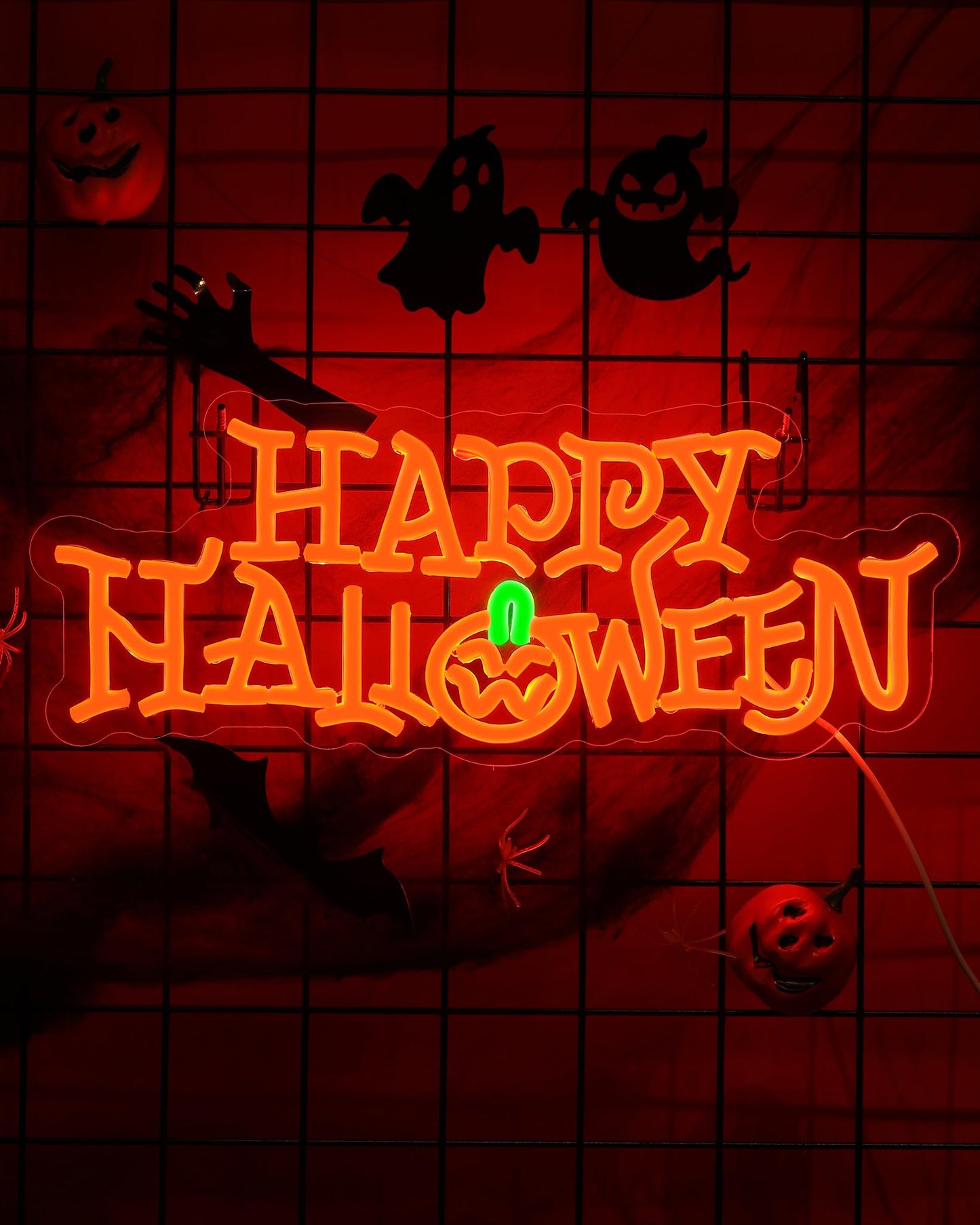 Jannisa LED Neon Light Sign - Happy Halloween Pumpkin Decor, 16.1x6.1in, USB Powered, Orange Acrylic for Parties and Home Decoration