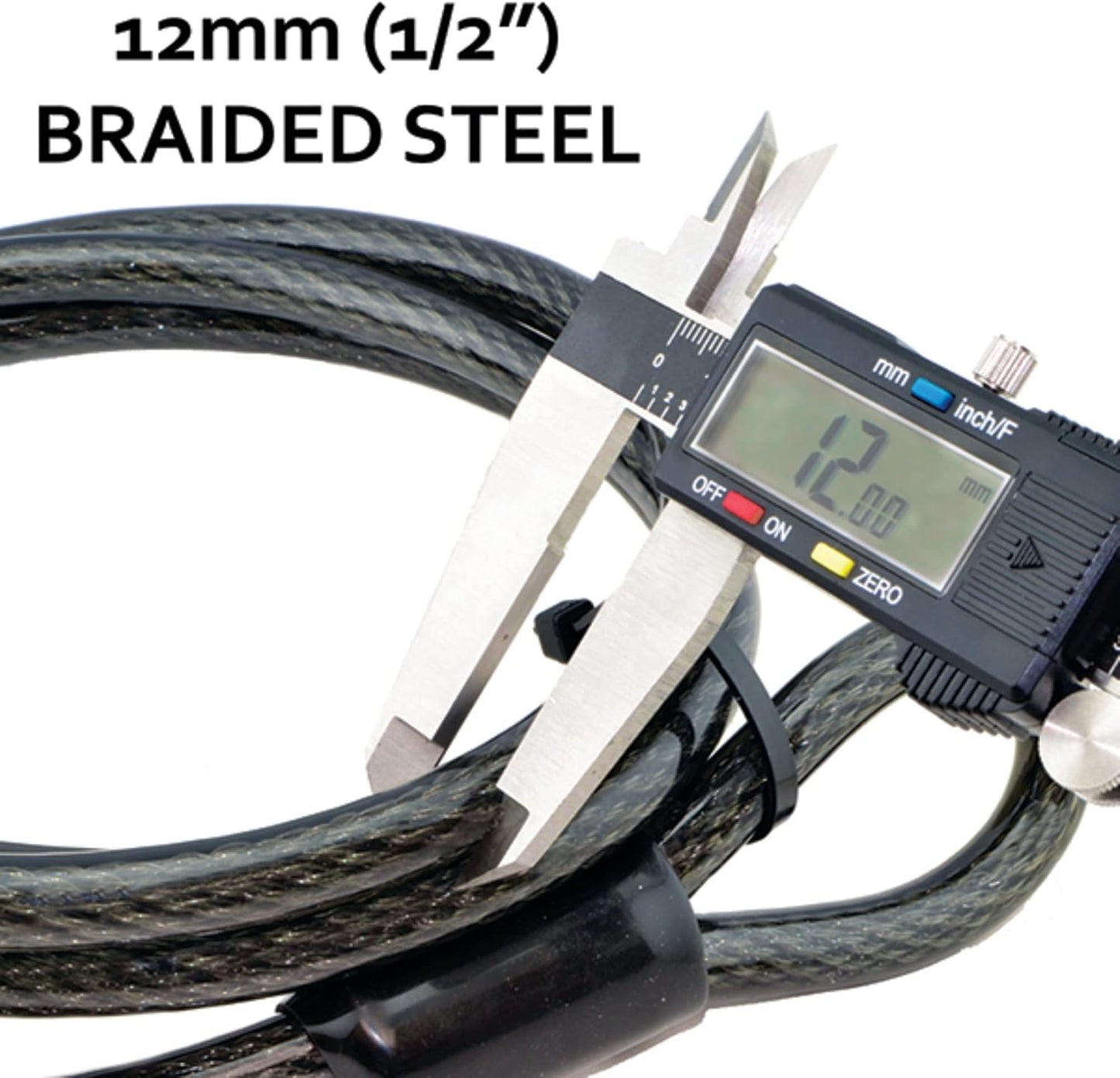 Lumintrail 12mm (1/2 inch) Heavy-Duty Security Cable, Vinyl Coated Braided Steel with Sealed Looped Ends (4', 7', 10', 15', 20', 25' or 30') (10-FT)