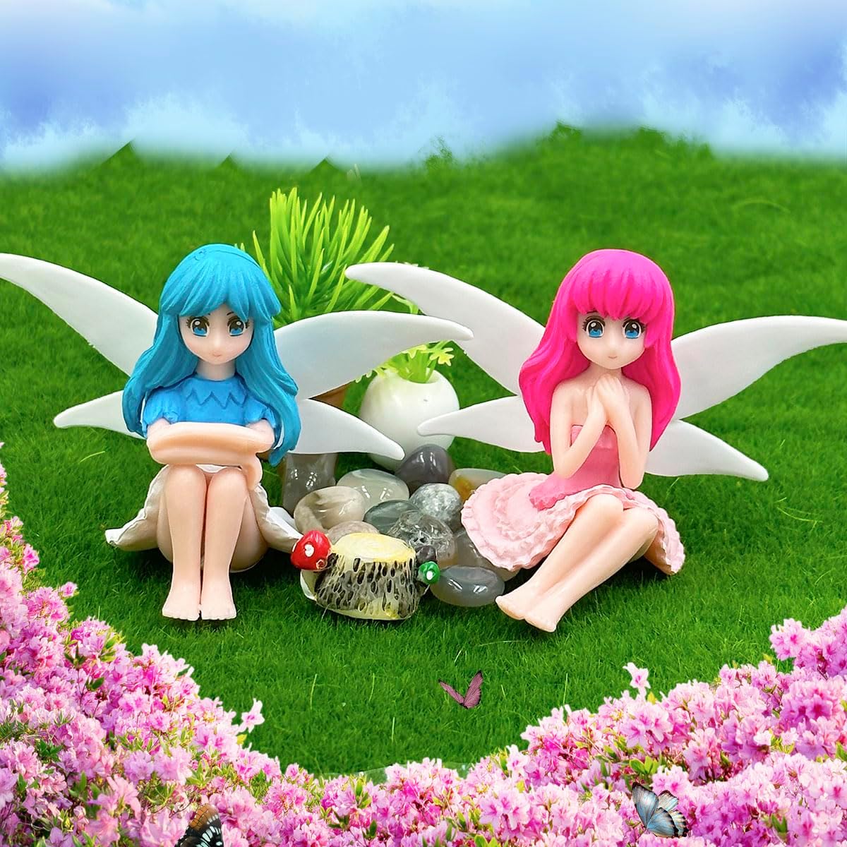 Suartus Miniature Fairy Figurines - 4Pcs Small Flower Fairies Ornaments Resin Mini Fairy Figurines Tiny Elf for DIY Fairy Garden Flower Pot Bonsai Micro Landscapes Craft Decoration Accessories