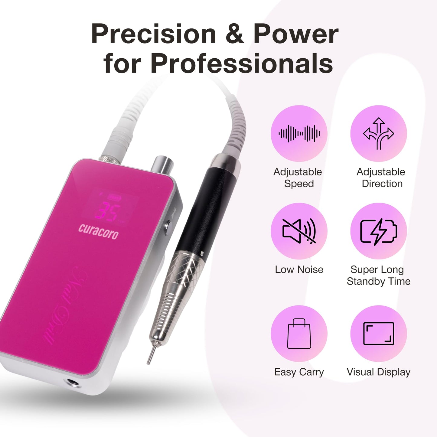 Curacoro Nail Drill 35000RPM Professional Brushless Electric Nail Drill Machine - Nail Efile for Acrylic Gel Nails, Low Noise Lo