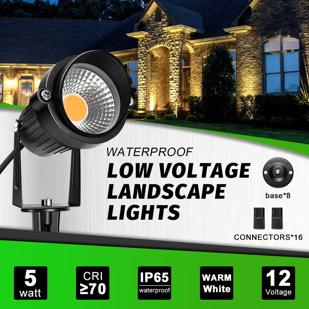 Lightingwill 5W Led Landscape Lights  Warm White 3000K-3500K  Waterproof Dc 12V Cob Led Outdoor Wall Spotlight Low Voltage Garden Tree Spot Lighting For Yard Pathways Fence (4 Pack)