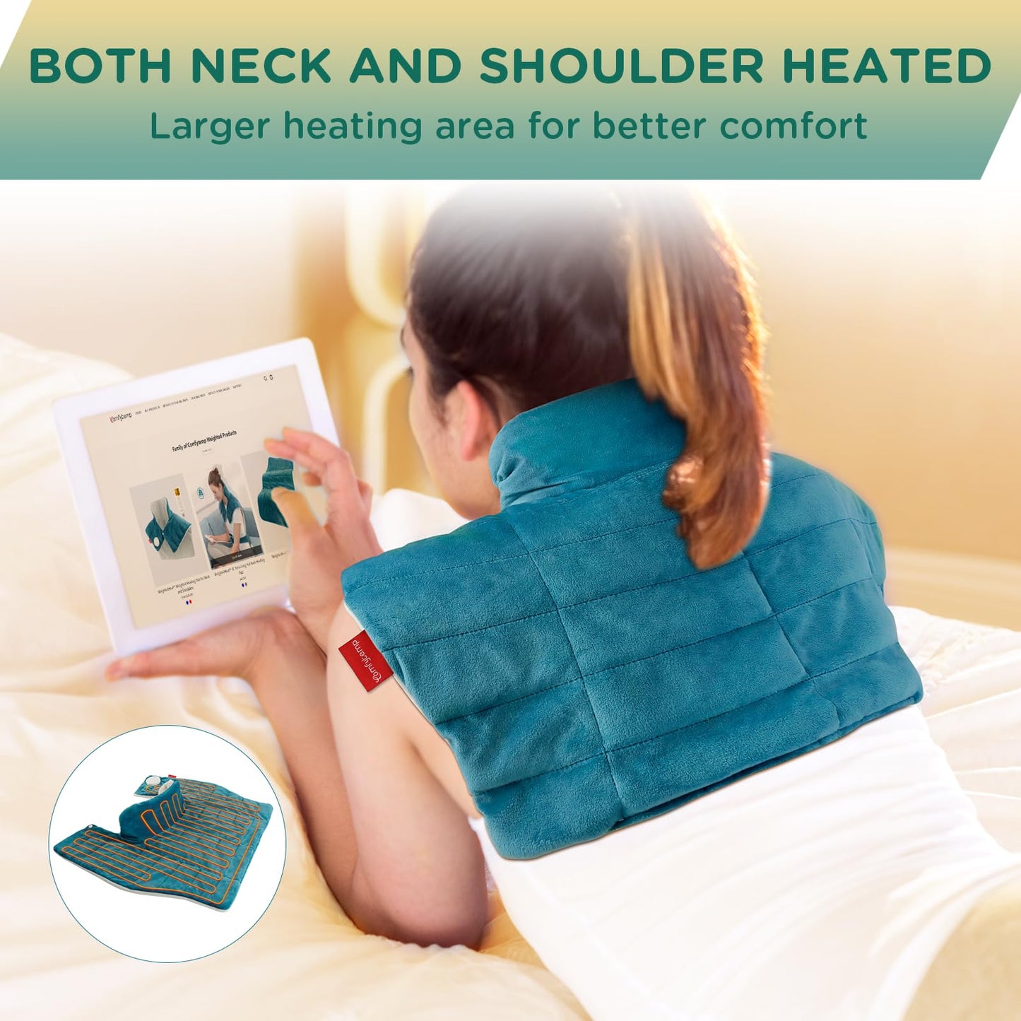 Comfytemp Heating Pad for Neck and Shoulders and Back, 2.6lb Weighted Electric Heat Pad FSA Eligible, Large HSA Heated Wrap, 9 Heat Settings & 11 Timer, Valentines Birthday Gifts for Women Men Mom Dad