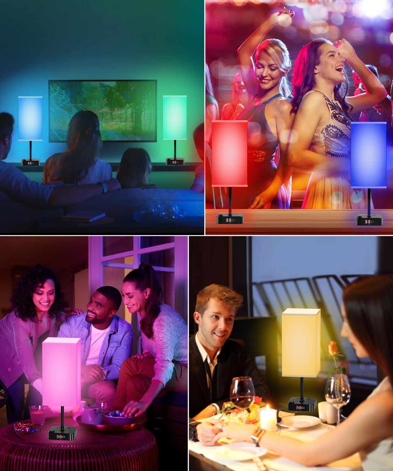 Cozoo Bluetooth/Wifi Rgb Bedside Table Lamp With 3 Usb Ports & 2 Outlets, Dimmable Led Light For Home/Bedroom/Living Room
