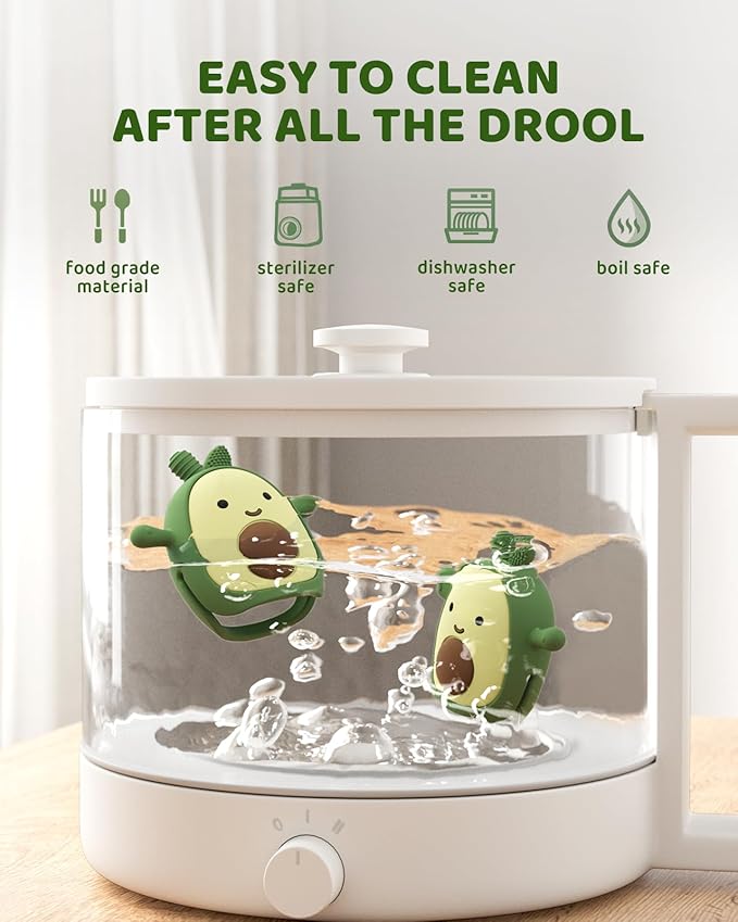 Baby Teething Toy Silicone Avocado Teething Mitten for Babies Over 3 Months Anti Dropping Wrist Hand Teethers Baby Chew Toys for Sucking Needs, BPA Free