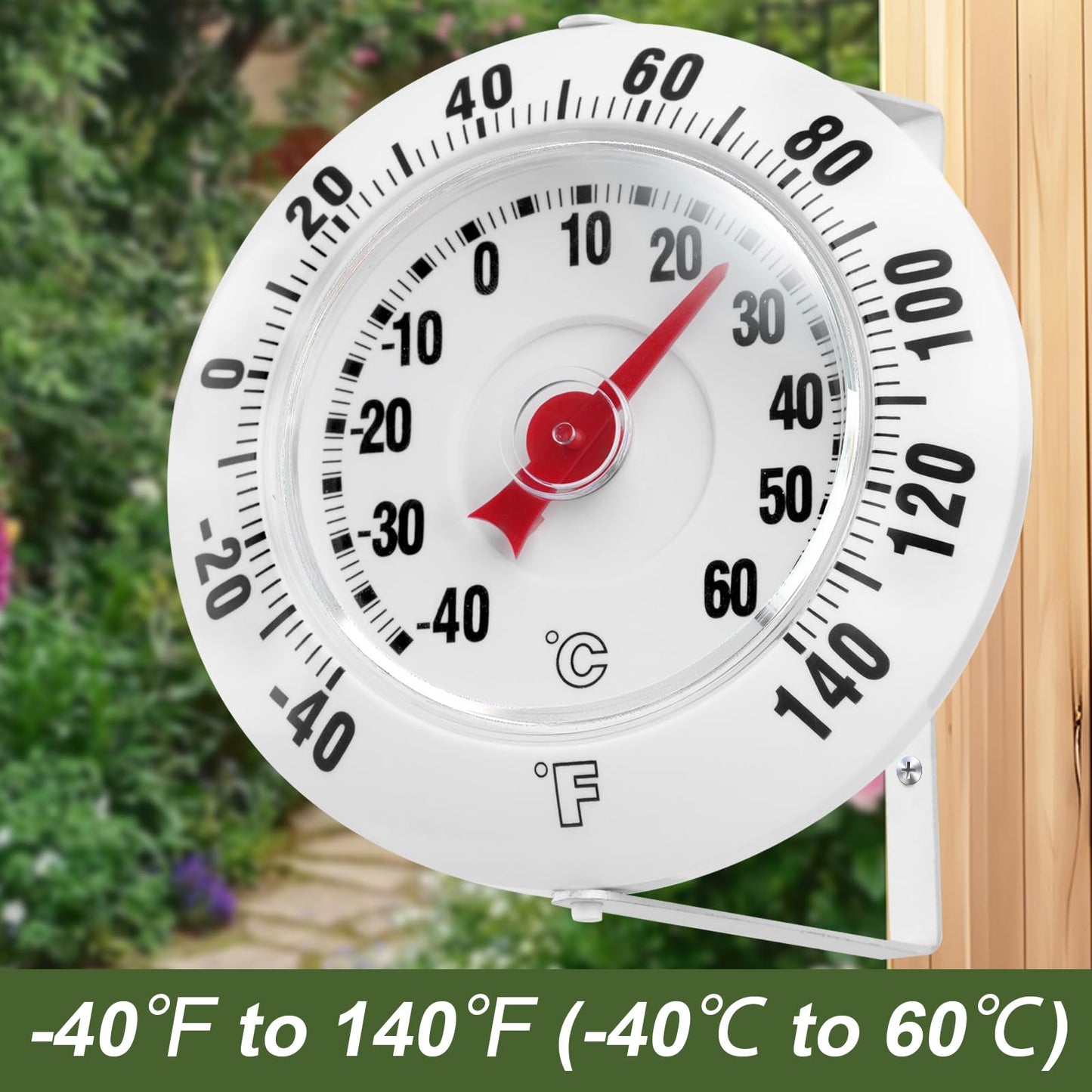 CloudHand Outdoor Wall Thermometer for Patio & Garden, 3.66" Easy-Read Dial, -40–60°C / -40–140°F Dual Scale, Weather-Resistant Housing, 360° Adjustable Bracket, Battery-Free Temperature Gauge