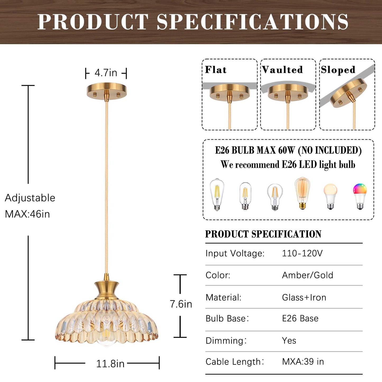 Mgcanyu Amber Glass Pendant Lights  2Pack Brushed Gold Lighting 11.8 Glass Light Fixtures Modern Glass Chandelier Vintage Hanging Ceiling For Kitchen Island Dining Room Restaurant Bedroom Foyer