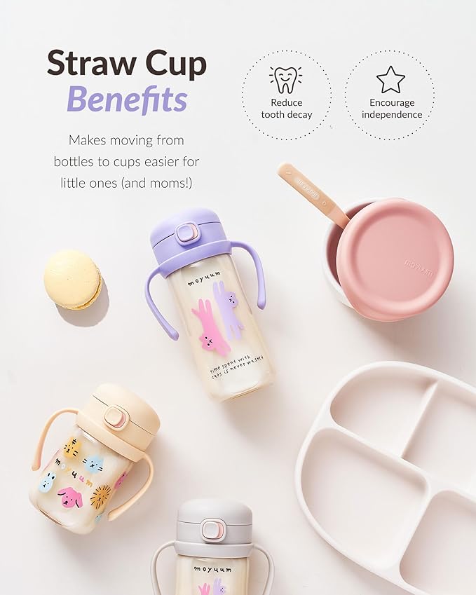 MOYUUM Leak Proof Sippy Cup with Handle | Made in Korea, 100% BPA Free PPSU, Magic No Spill Straw Cup with Attached Flip Top Lid, Easy to Hold for Babies and Toddlers, 6oz Gray