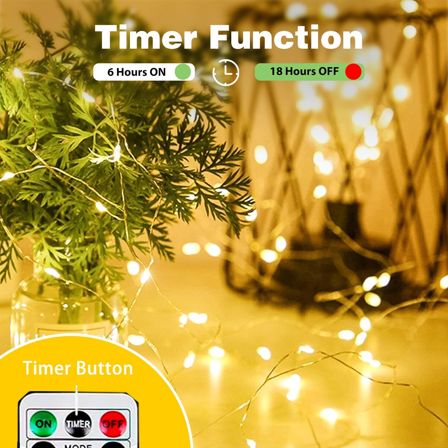 EXF 4-Pack Battery Operated Fairy Lights, 50 LEDs, Warm White, Remote & Timer, Waterproof, 16 FT, Model YHY-BO50LED