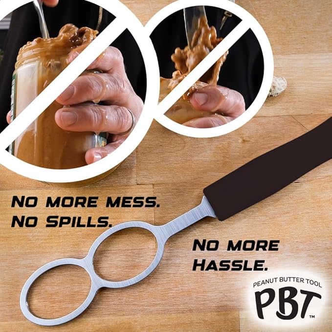 PBT - Peanut Butter Mixer, Stainless Steel Stirring Tool for Natural Peanut Butter, Dough, Yogurt, Sauces, and More - Fits Any Container Size, Less Mess, Dishwasher Safe (BLACK)