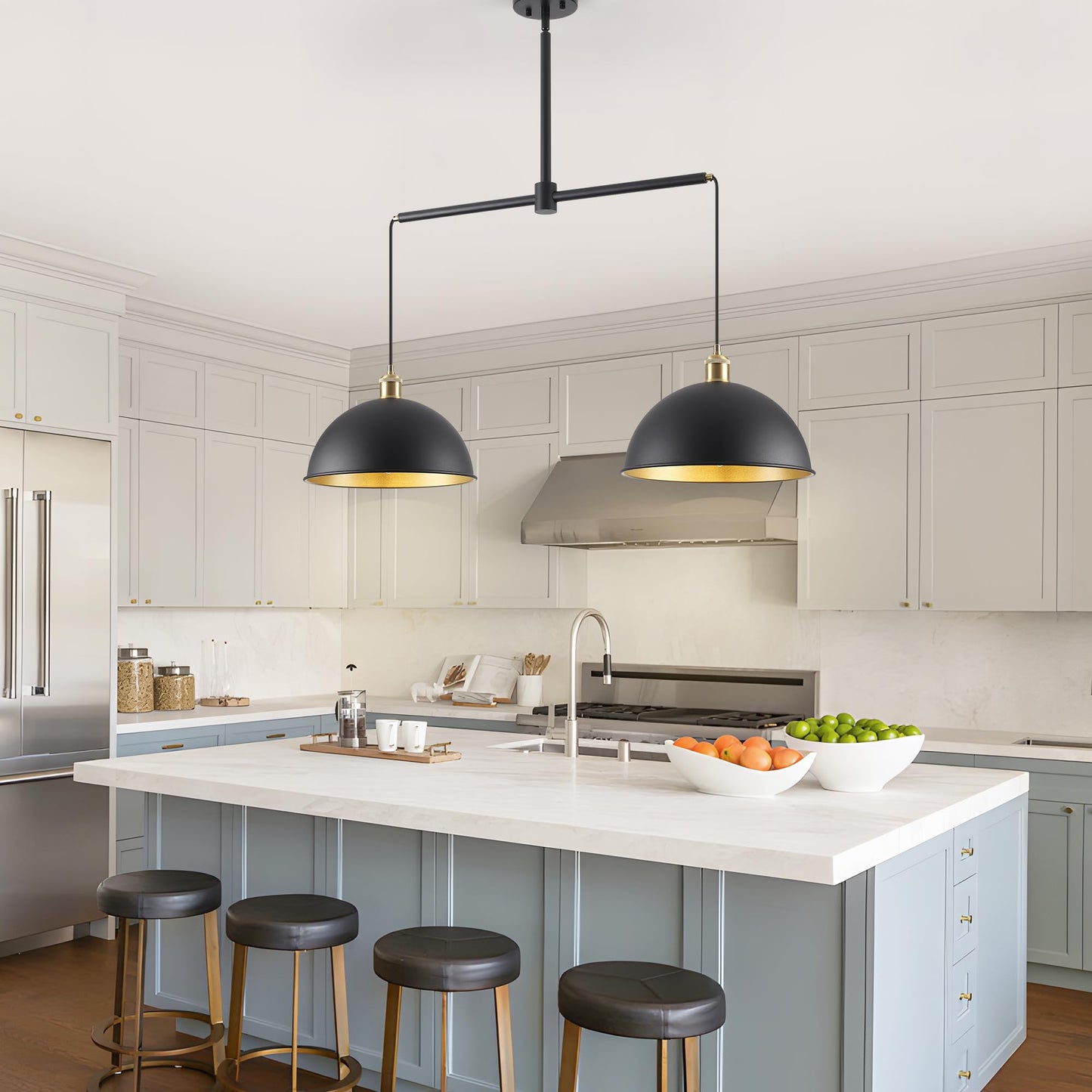 Febeleven Farmhouse Black Pendant Light With 2-Lights  11.81 Dome Pendant Lights Fixtures Modern Adjustable Hanging Lighting For Kitchen Island Dining Room And Foyer