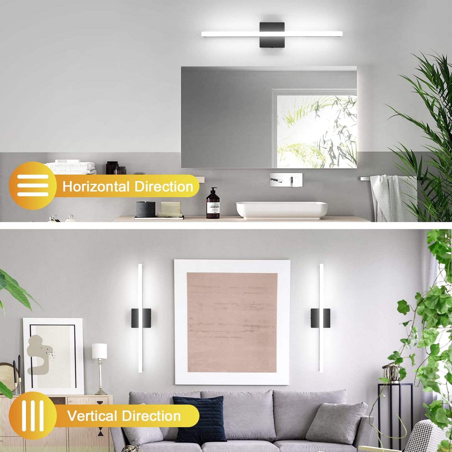 Combuh LED Bathroom Light Fixtures Over Mirror 24 Inch 14W, Black Vanity Lights Bar for Bathroom, Modern IP44 Wall Sconce Cool White 6000K