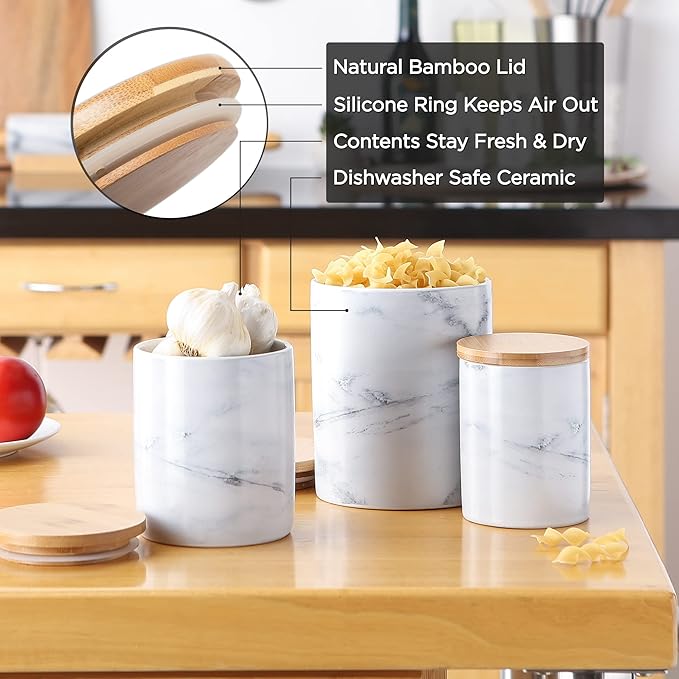 DII Kitchen Ceramics Collection, Canister Set, Mixed Print, Black/Gold, 3 Piece