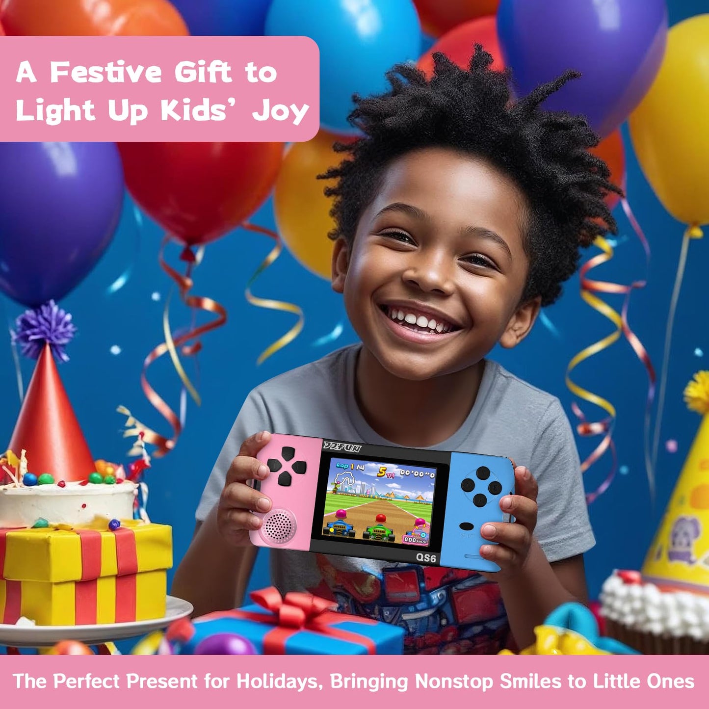 16 Bit Handheld Games for Kids with 3.2" IPS Large Screen Built-in 216 Retro Video Games Portable Gaming Player with Rechargeable Battery Mini Arcade Electronic Toy Gifts for Boys Girls (Blue+Pink)