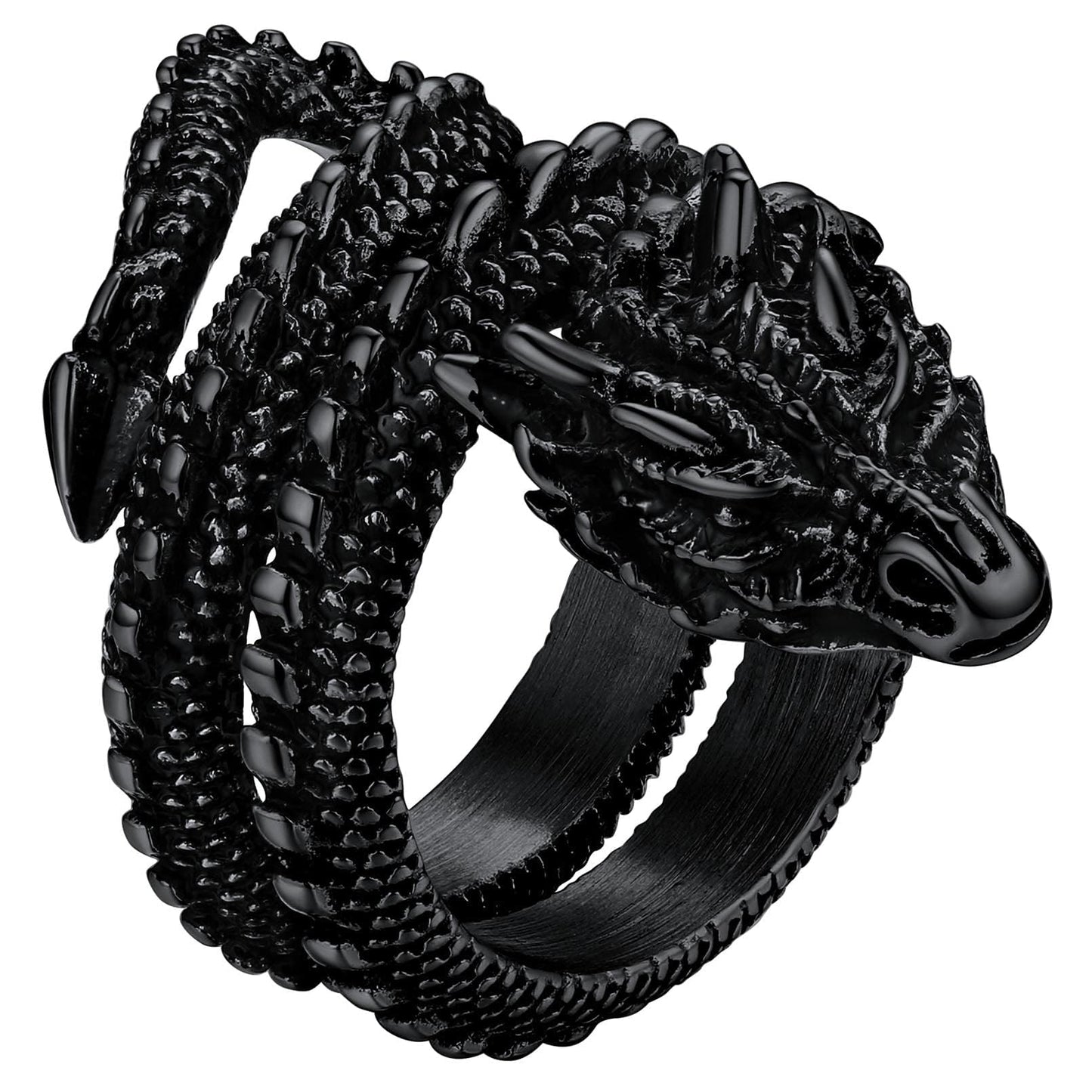 FaithHeart Mens Gothic Rings Stainless Steel Norse Viking Masculine Dragon Biker Ring Punk Retro Vintage Nordic Mythology Jewelr