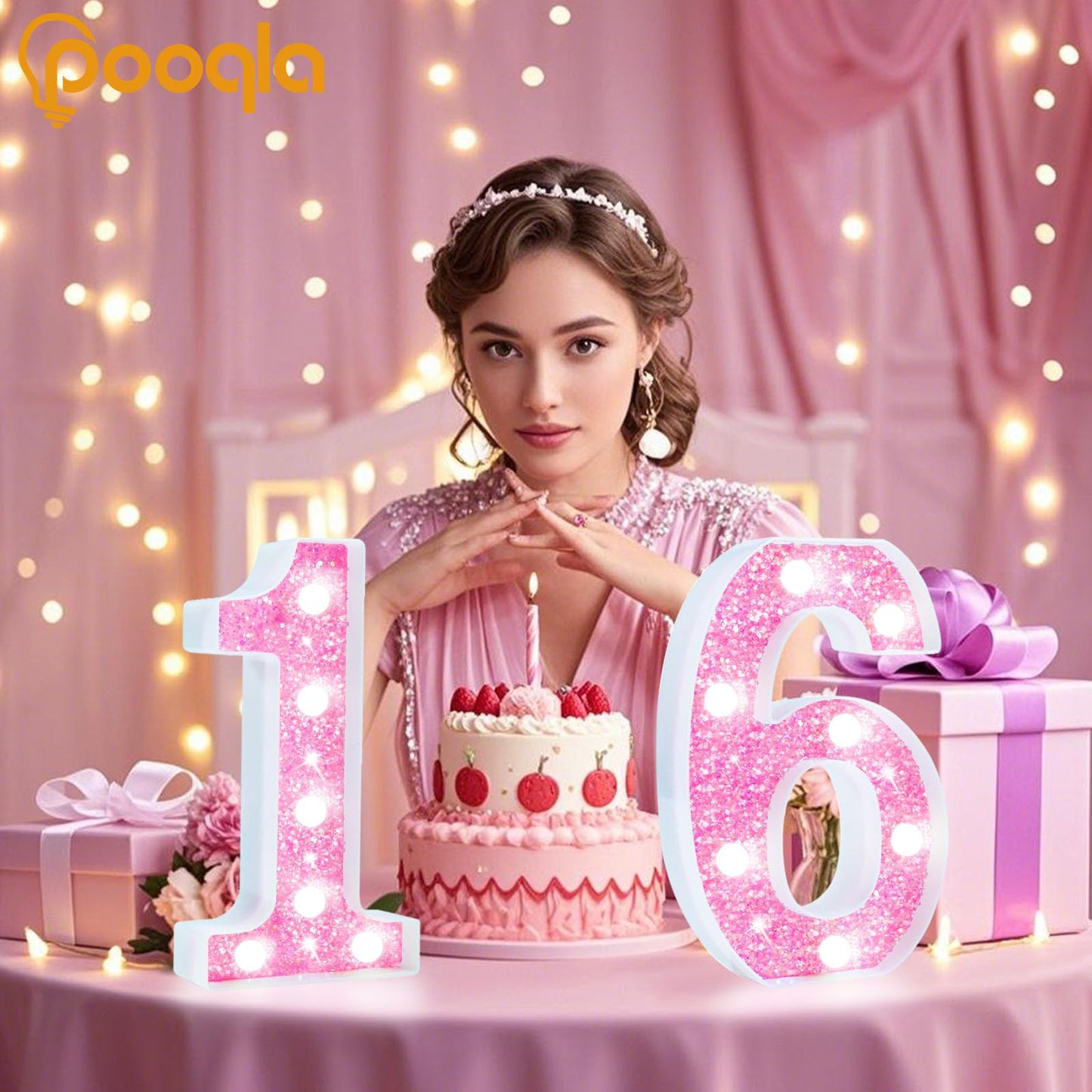 Pooqla Led Marquee Letter Lights  Light Up Pink Letters Glitter Letter Sign For Girls Gifts  Battery Powered For Night Light Birthday Party Wedding Home Bar Christmas Decoration  Cool White Pink V