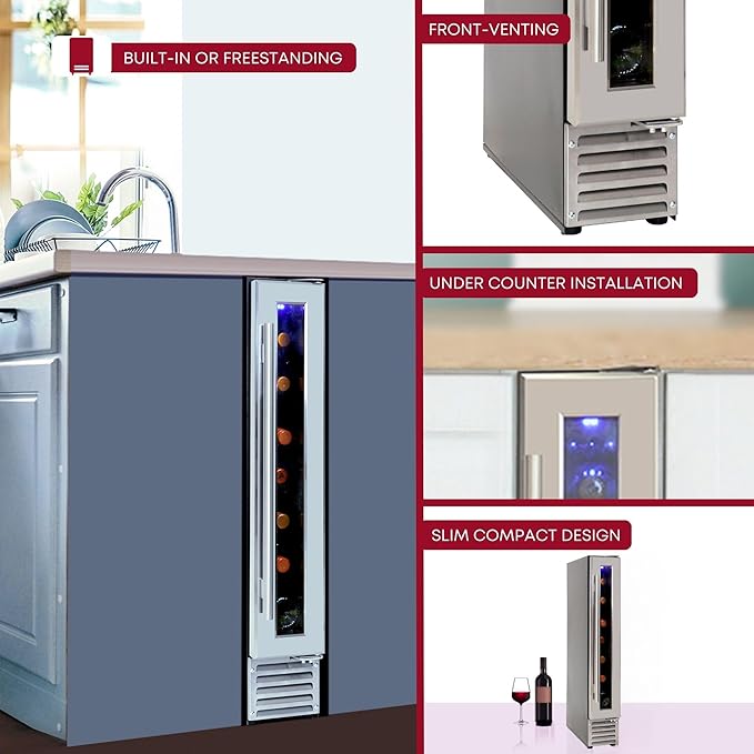 Koolatron 7 Bottle Wine Fridge – Freestanding Wine Cooler with Glass Door, 0.6 cu. ft (18L), Beverage Can Refrigerator, Digital Temperature Control, Ideal for Red, White & Sparkling Wine, Champagne