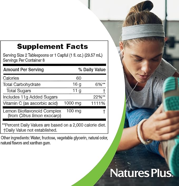NaturesPlus Liquid Vitamin C - 1000 mg, 8 fl oz - With Lemon Bioflavonoids - Vegetarian, Gluten Free - 8 Servings