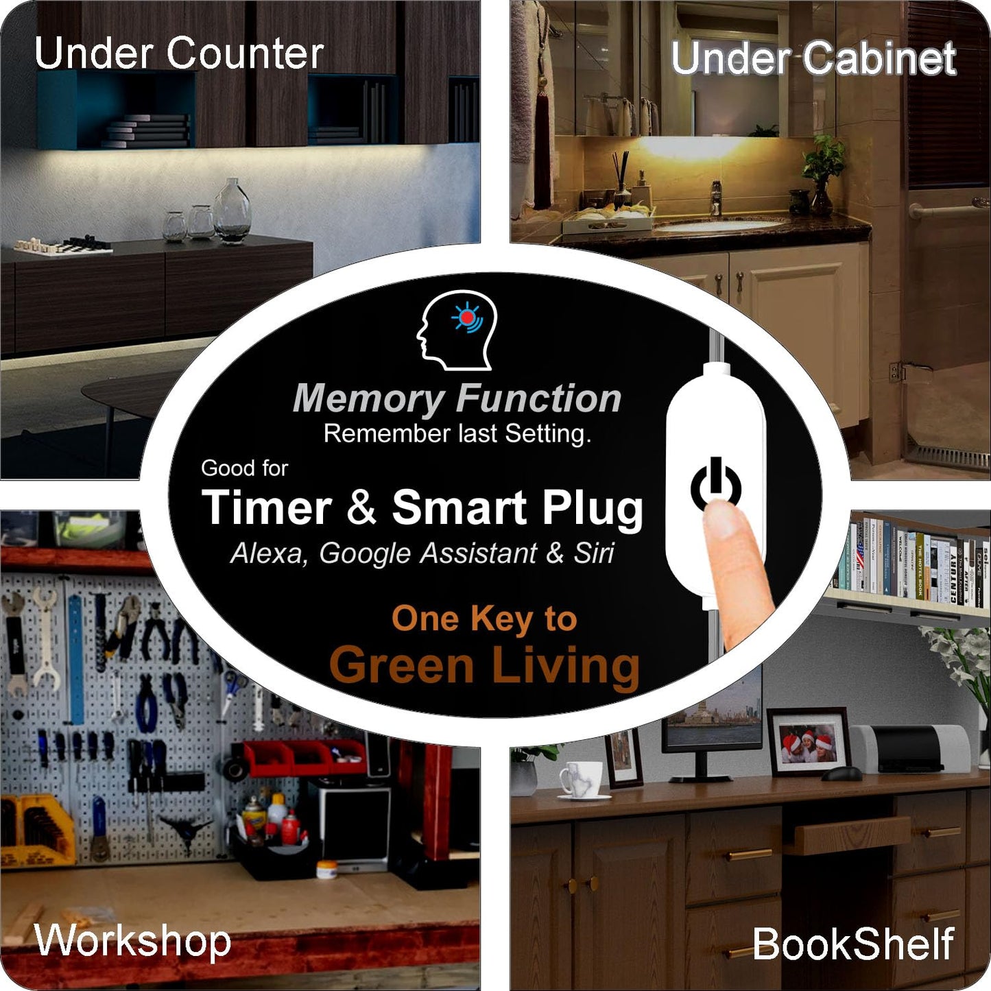 Ebd Led Under Cabinet Lighting For Kitchen Built-In Adjustable Cable & Mid Input Jack Bookshelf Plug In Light Bar 9 Pcs 4050 Lm 3000K Ultra Bright For Timer Smart Plug Alexa Google Assistant & Siri