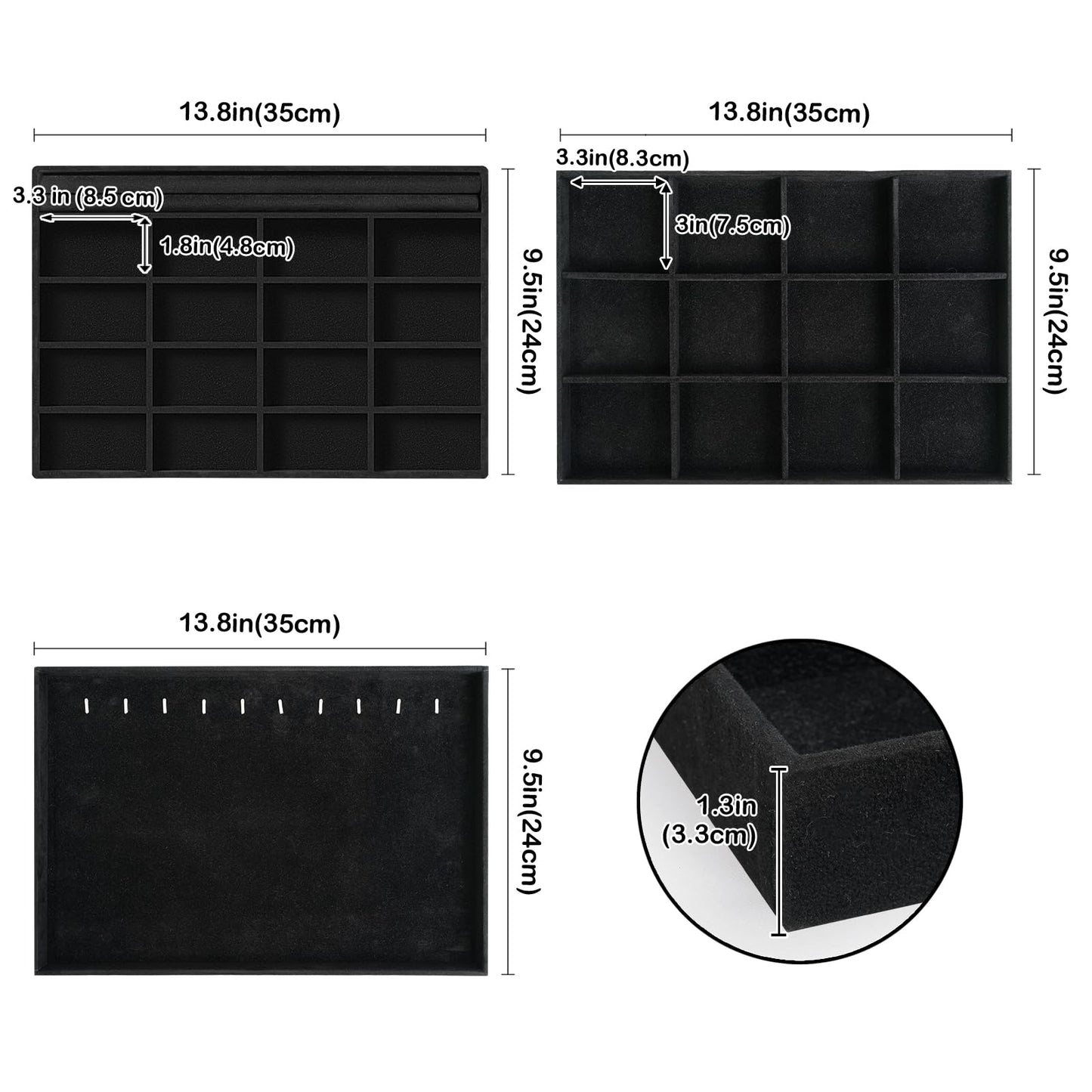ProCase Stackable Large Jewelry Drawer Organizer, 3 Pack Velvet Jewelry Organizer Tray with Removable Dividers for Earring Neckl