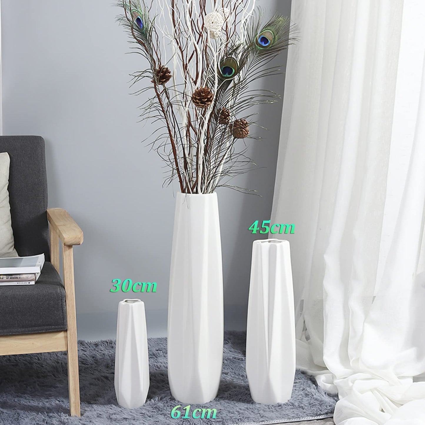 UHRLGHS Floor vase Ceramic Vase,Decorative Large,Floor, Large Floor Vase,White Ceramic Vase,Handcrafted,Sophisticated Vessel for Decorative Branches and Dried Flowers(White 45cm)