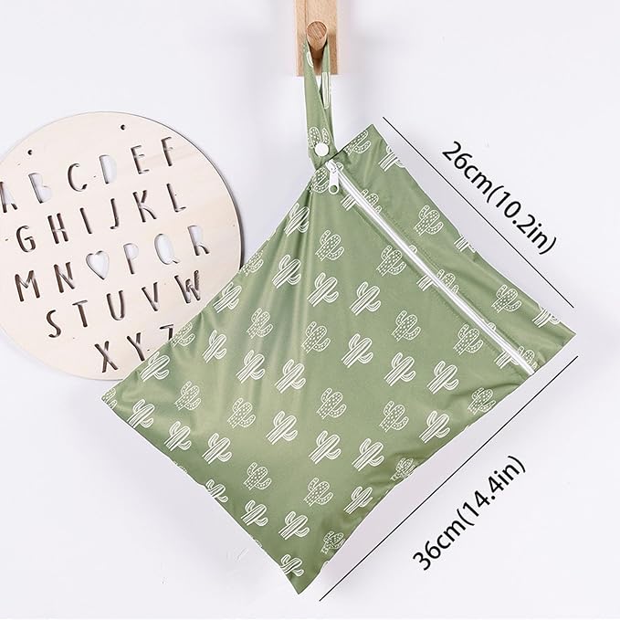 HappyFlute 2pcs Waterproof Bag Set - Cactus & Animal Pattern Wet/Dry Bag for Towels, Diapers, Swim, Beach, Gym - 10.2x14.4 inches