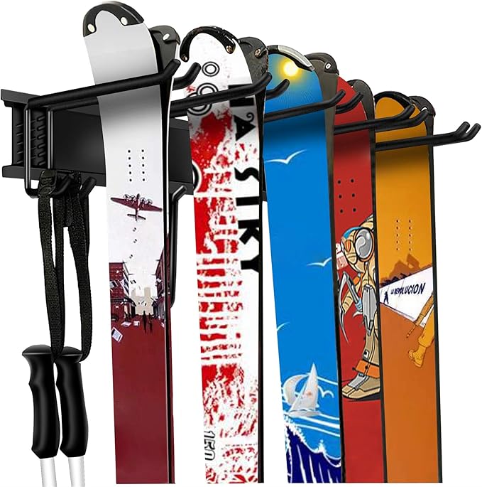 WALMANN Garage Storage Organization System Ski Wall Rack Up to 10 Pairs of Skis Mount Hanger Home Shed and Garage Snowboar...