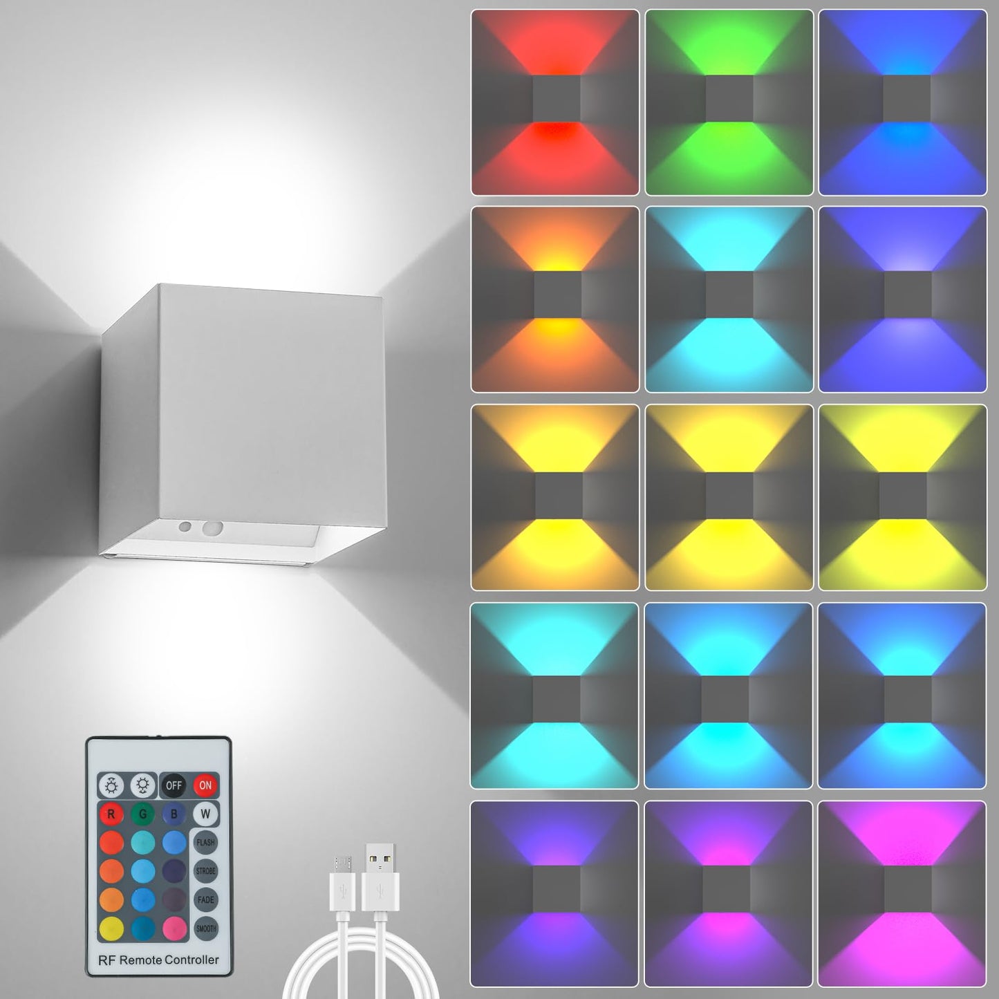 SURPALIG RGB LED Wall Light, Rechargeable, Remote Control, Dimmable, Magnetic, 1PCS, White, Model RHHHN