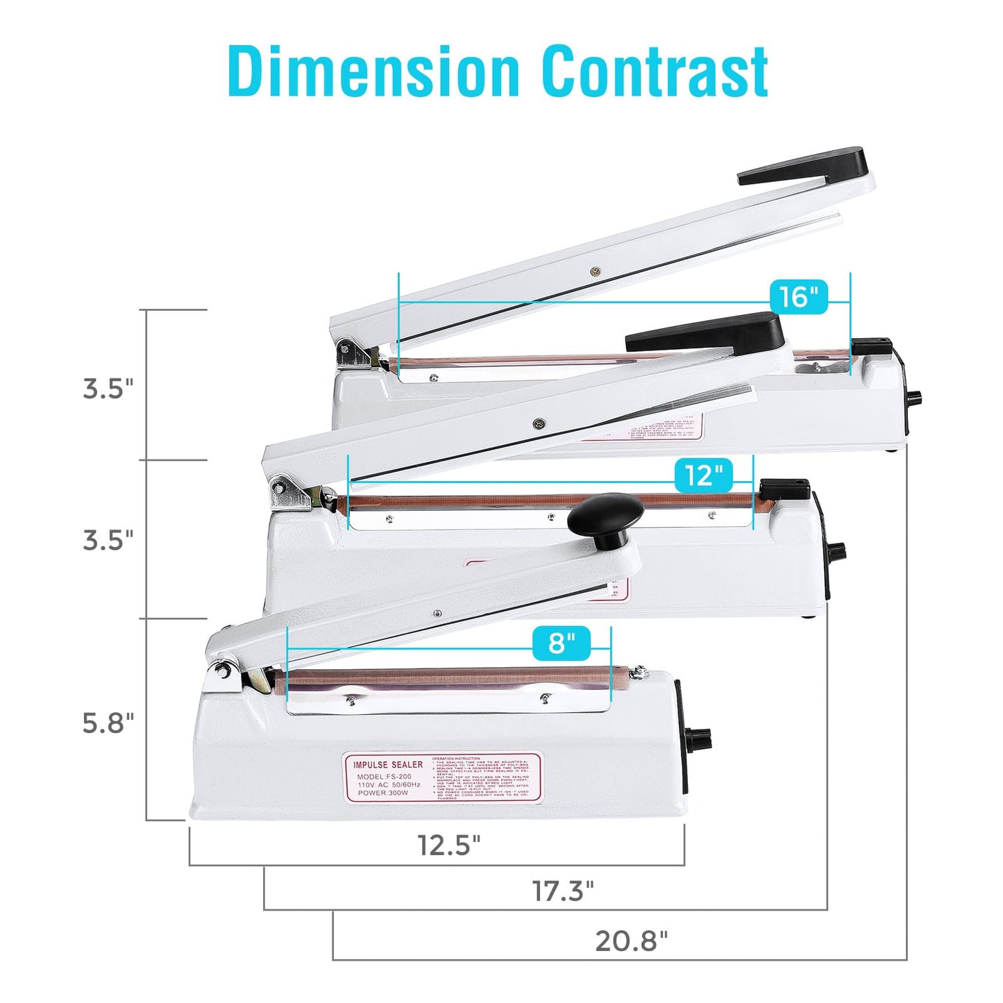 METRONIC Impulse Sealer 12 Inch, Heat Sealer Machine with Repair Kit, Manual Bag Sealer, Heavy Duty Impulse Heat Sealer for Plastic Bags, Shrink Wrap Bags (White)