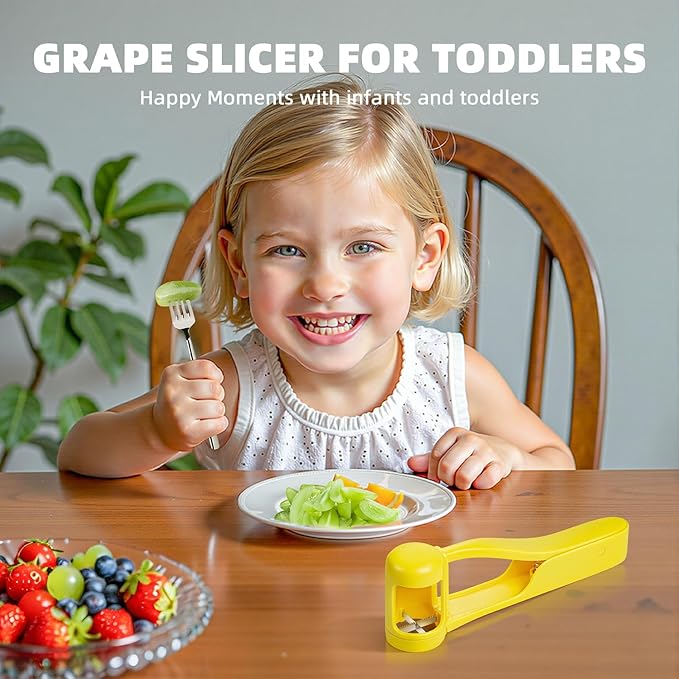 Luvan Grape Cutter for Toddlers 1-3, Grape Slicer Kitchen Gadget for Vegetable Fruit Salad Cake Decor, Stainless Steel Baby Tomato Quarter Cutter Tool for Cherry Strawberry Blueberry - Yellow