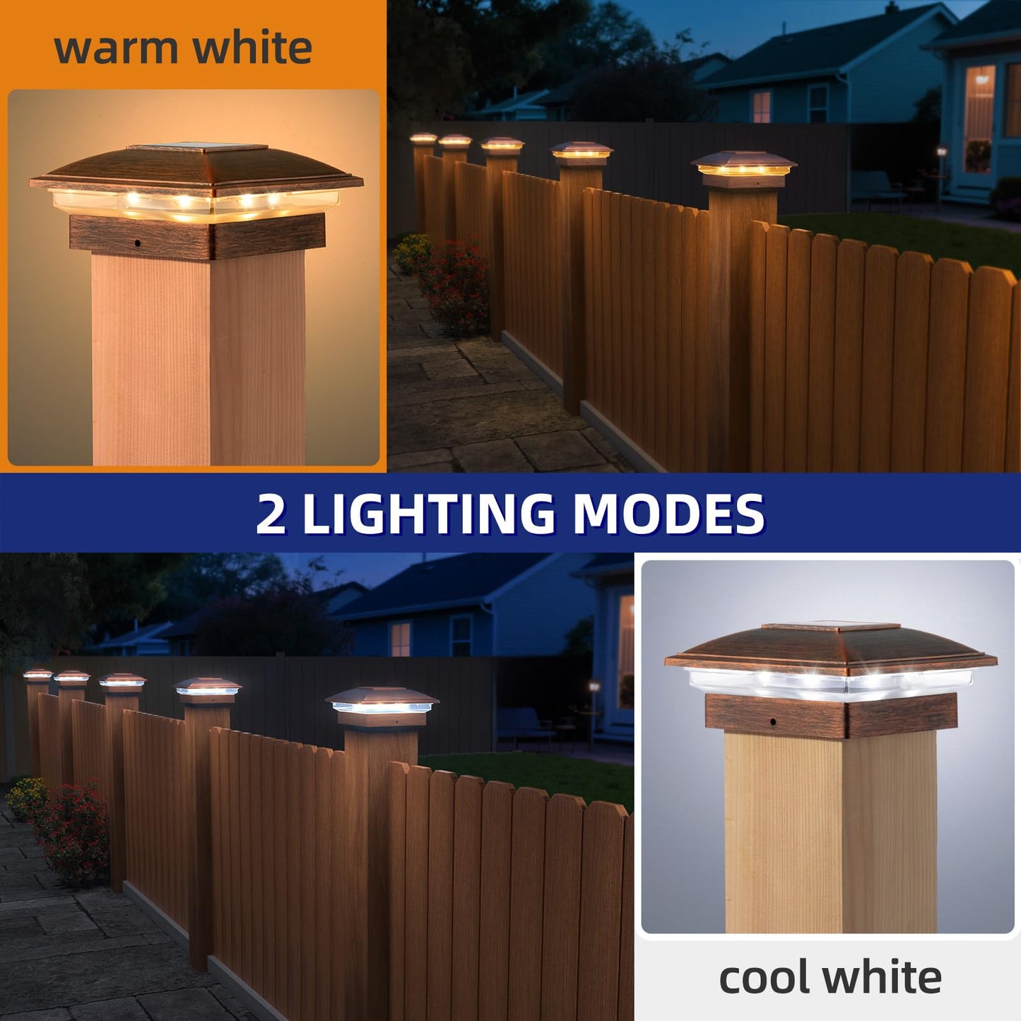 APONUO Solar Post Lights, 12 Pack, Warm/Cool Light, Waterproof, 4x4/5x5/5.5x5.5 Compatible, Brushed Copper, Model