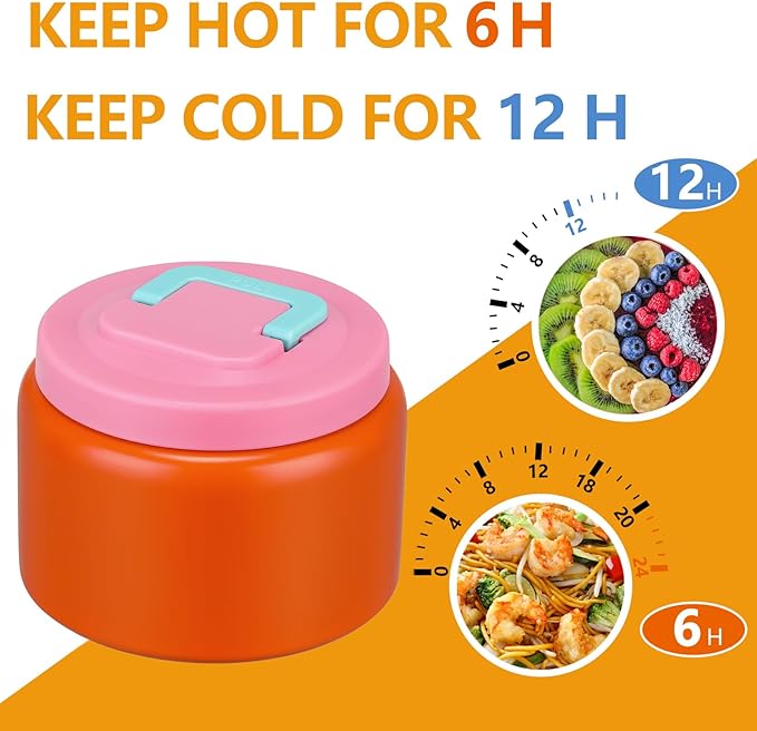 PIQUEBAR 8oz Kids Thermo for Hot Food,Small Lunch Thermos Food Container Stainless Steel,Easy Open Wide Mouth Thermo for Hot Cold Food for Preschool Travel (Pure Orange)