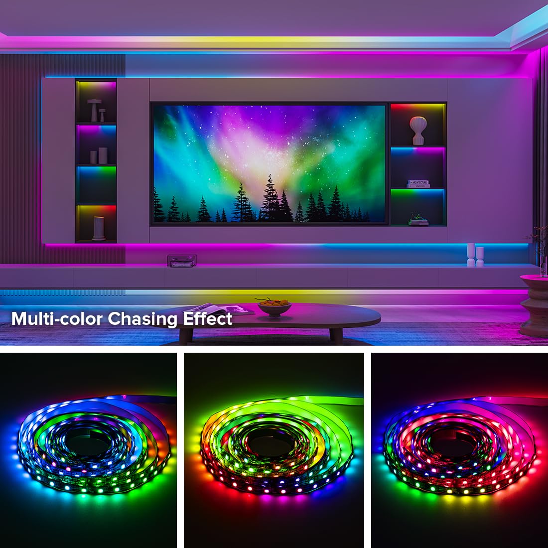 Btf-Lighting Ws2811 Rgb Addressable Led Strip 16.4Ft 60Led/M Ip65 Black Pcb Flexible Chasing Effect