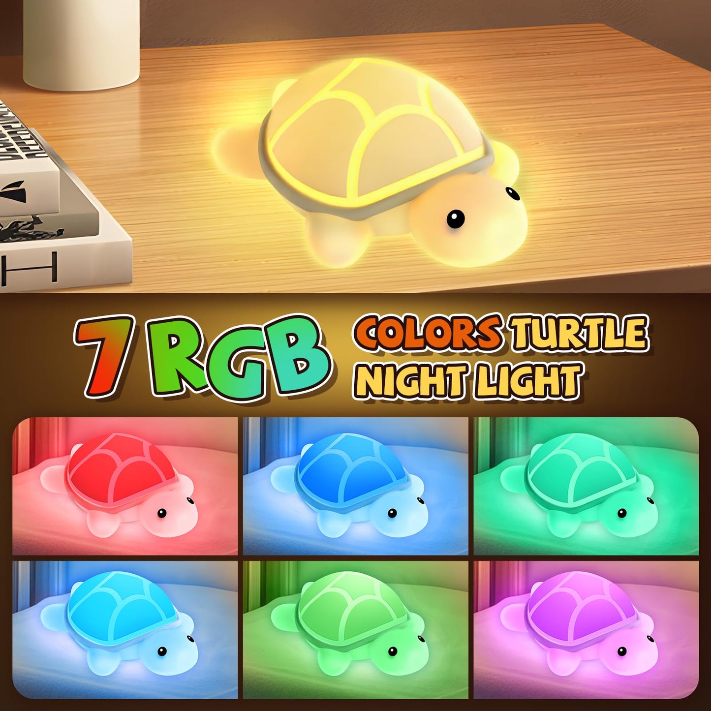 Turtle Night Light For Kids  7 Color Changing & Touch Control  Rechargeable Usb Silicone Squishy Led Lamp For Breastfeeding  Baby Toddler Sleep  Nursery Kids Bedside  Ideal Gift For Boys Girls