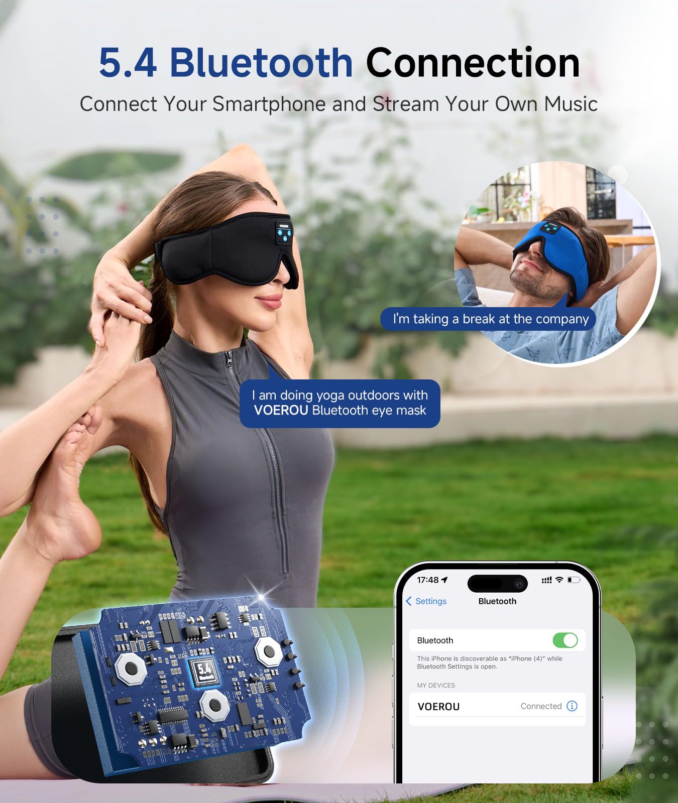 Voerou Sleep Headphones, 3D Bluetooth 5.4 Sleep Mask Wireless Eye Mask, Sleeping Mask with Bluetooth Headphones for Side Sleepers with Ultra-Thin Speakers, Perfect for Sleeping Travel Christmas Gifts