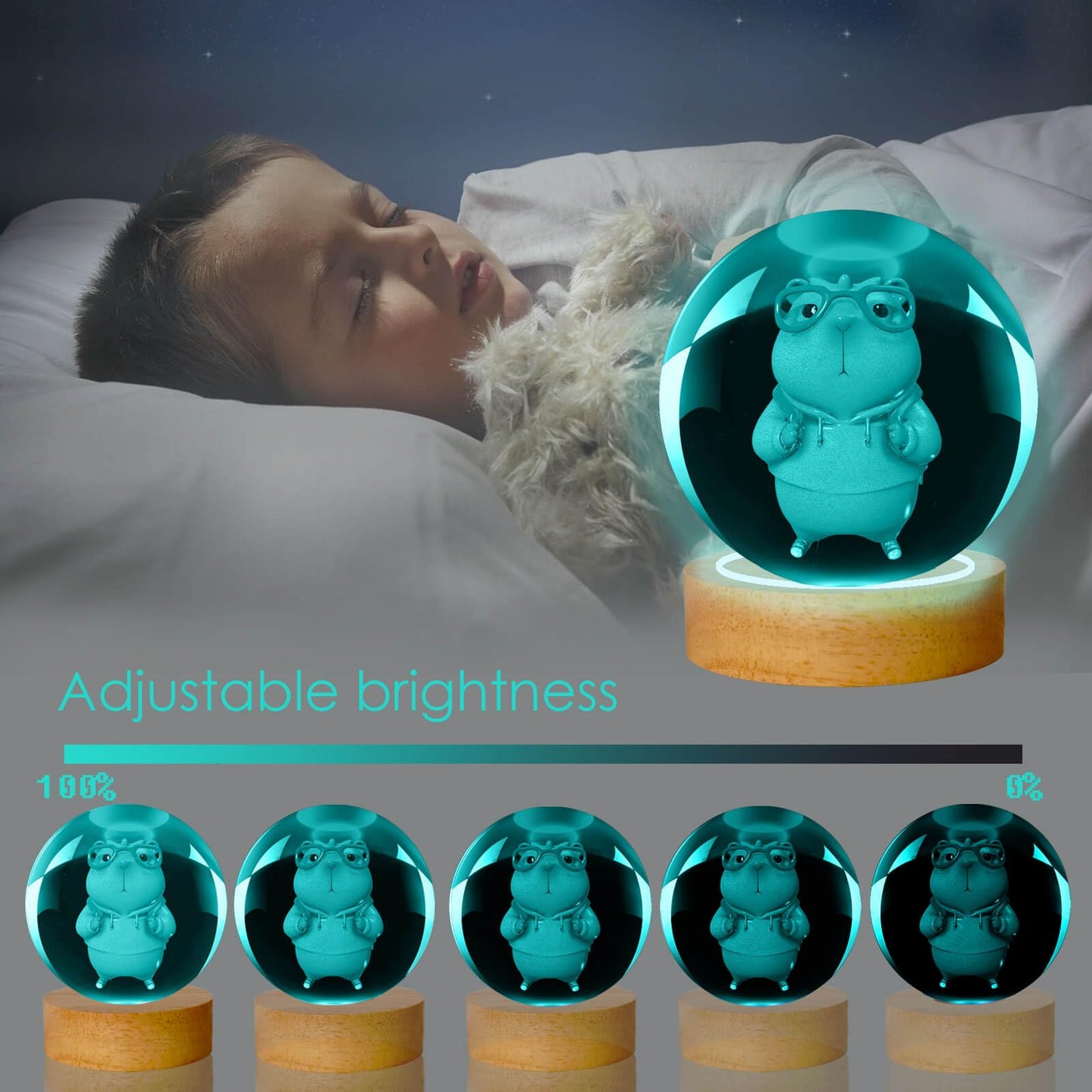 Linsina Dragon Lamp  3.15In 16 Colors Crystal Ball Night Light With Wooden Base And Remote Control  Birthday Gift And Dragon Gifts For Women Men Kids (Capybara)