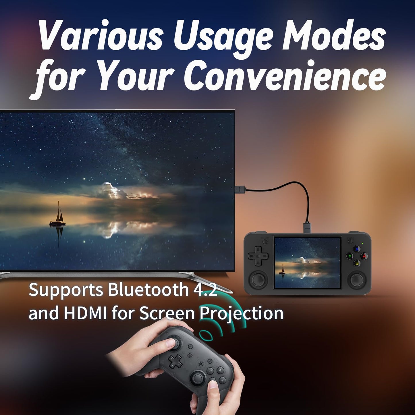 RG35XX H Retro Handheld Game Consoles rg35xxh Retro Gaming Console with 64 TF Card 3300mAh Battery Linux System 3.5-inch IPS Screen Cortex-A53 rg35xx h Portable Handheld Emulator(Black)