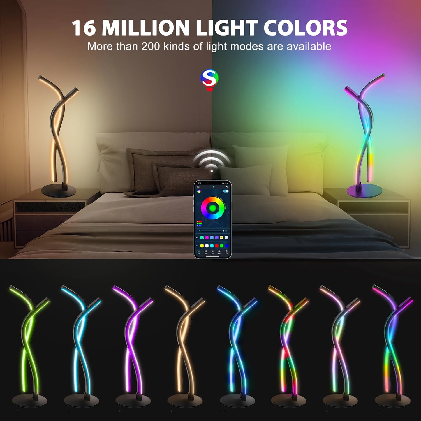 Wefomey LED Table Lamp, RGBW Multicolor Dimmable, Small, Black, Model US-RGBW-TL, Smart App Control, USB Desk Light