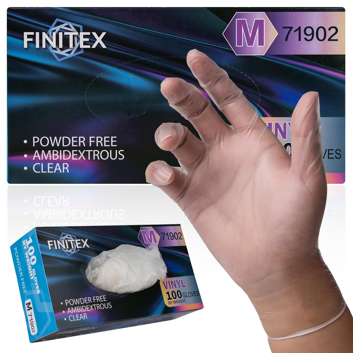 FINITEX Clear Vinyl Gloves Disposable Gloves Food Safe Latex Free Food Prep Exam Gloves Box of 100 (Clear Medium)