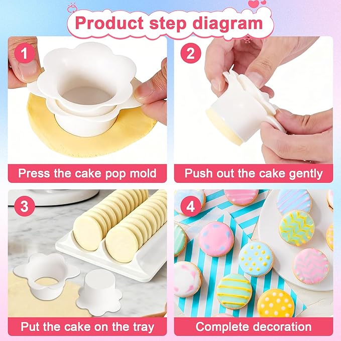 Cake Pop Molds with 1.5 Inch Tray, 3D Printed Round Cake Pop Cutter and Pusher, Circle Biscuit Maker Mold Set, Dual-Cavity Cake Pop Tray, Baking Molds Kit for Parties, Wedding,Home Desserts Making