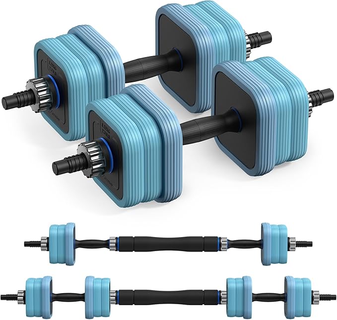 MERACH Adjustable Dumbbells, 22/35/44/66/88lbs Free Weight Set with Connector, 3 in1 Hand Weights Dumbbells Set Used as Du...