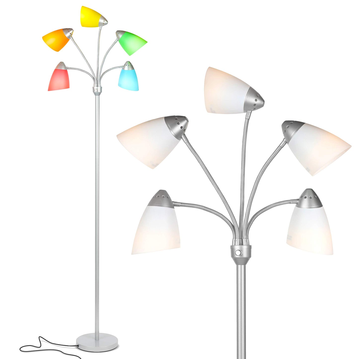 Brightech Medusa LED Floor Lamp - Multi-Head Dimmable, Adjustable, Metal, Platinum Silver