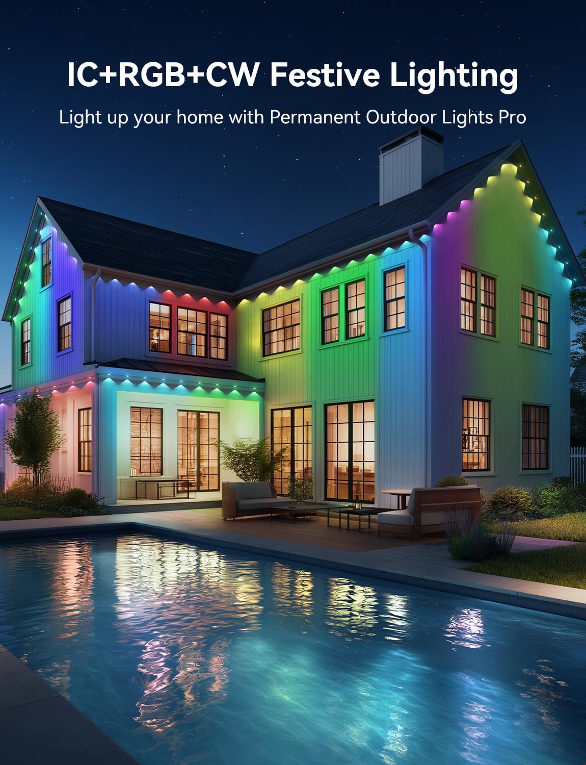 Lemonlovely Permanent Outdoor Lights Pro  120Ft With 88 Ic+Rgbcw Smart Led Eaves Christmas Lights For Daily Decoration  Ip67 Waterproof For Outside Xmas Halloween House Roof Lighting  White