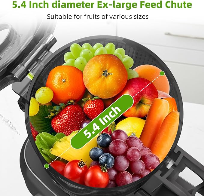 Crzoe 300W Cold Press Juicer with a 5.4 Wide Feed Chute for Whole Fruits and Vegetables,Vintage knob,Slow Masticating juicer, Easy to Clean and High juice Yield,Square body,Stainless Steel