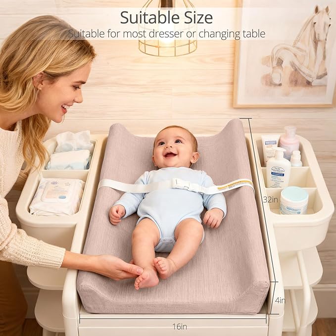 Muslin Baby Changing Pad, 2 Pack Muslin Soft Cotton Covers & Waterproof Lining Foam Diaper Changing Table Pad 32" x 16.6" Mat for Dressers