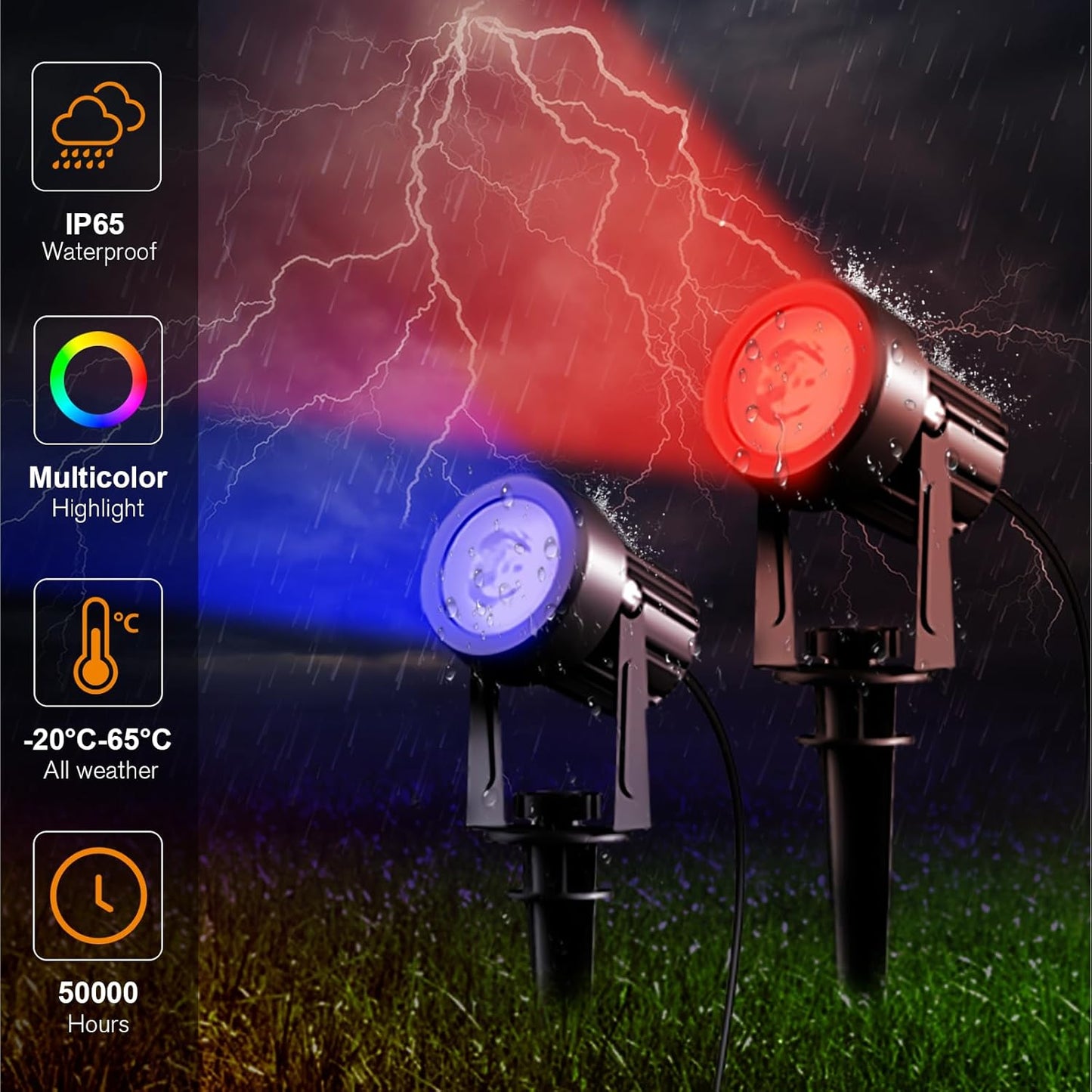 APONUO Solar Spot Lights - Outdoor 6-in-1 Landscape Lights, Dusk to Dawn Solar Uplights, IP65 Waterproof, 9.8ft Cable for Yard, Pathway, Garden, Tree Decoration (Multicolor)